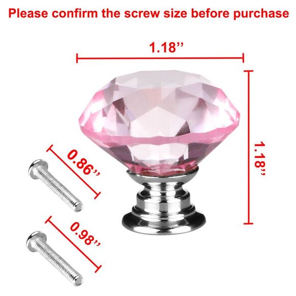 Diamond Shape 1.18" Cabinet Drawer Knob Pull Handle with Screw 10pcs Pink - Picture 2 of 6